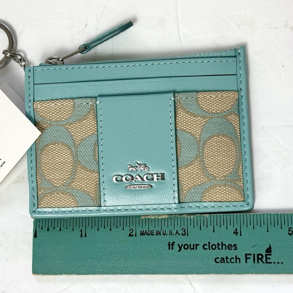 New COACH CT994 Mini Skinny Id Card Case In Signature Jacquard Silver/Faded Blue - Picture 8 of 9